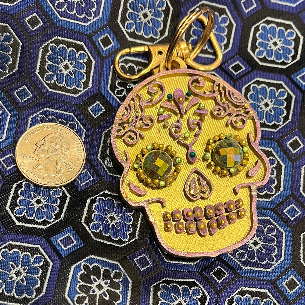 Gold and Purple Skull Keychain Mardi Gras